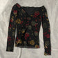 Sourced in Italy - Vintage 00s micro mesh romantic floral long sleeves blouse S