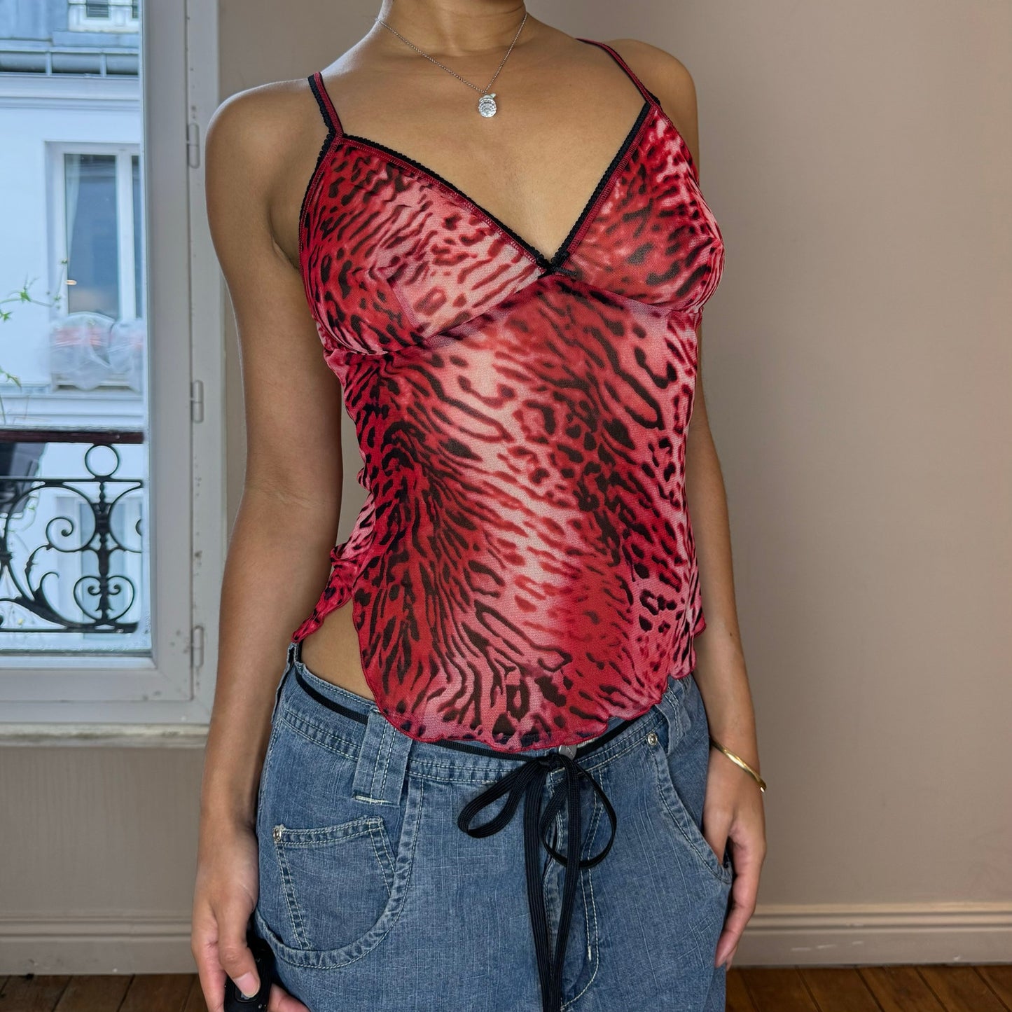 Vintage Red Cheetah Mesh Cami (S/M)