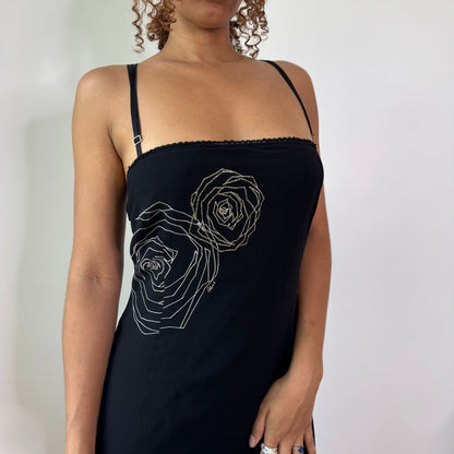 Vintage Celyn B Black White Rose Floral Mesh Midi Dress Italian Y2K (S)