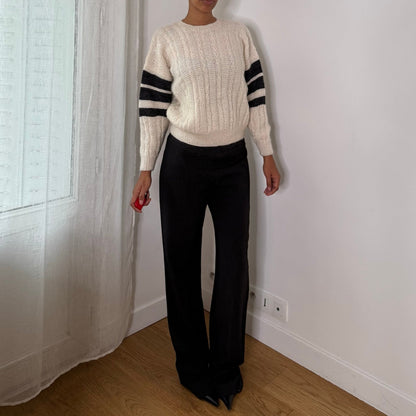 European vintage Y2K black & white pinstripe low-rise trousers with flared wide legs