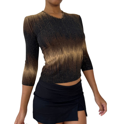 Italian Vintage Slinky Shimmer Lurex 3/4-Sleeve Top (Small)