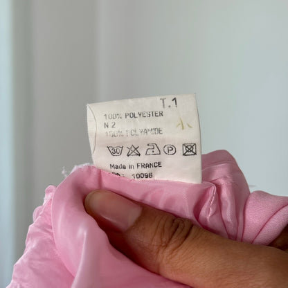 Vintage Baby Pink Tiered Ruffle Mesh Midi Skirt French Y2K (XS/S)