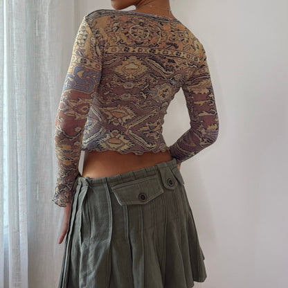 Vintage Sonia Fortuna Abstract Mesh Long Sleeve Top (S)