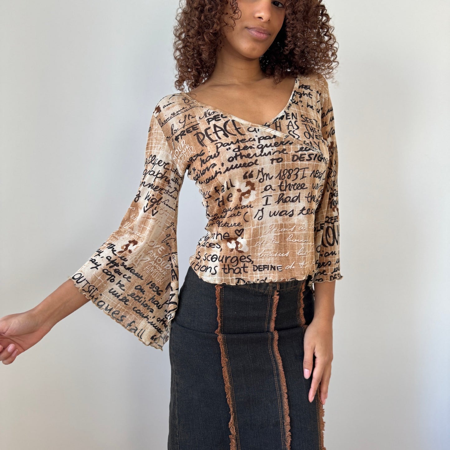 Vintage Italian Dark Blue Mid Rise Denim Midi Skirt with Contrast Seams (Small)