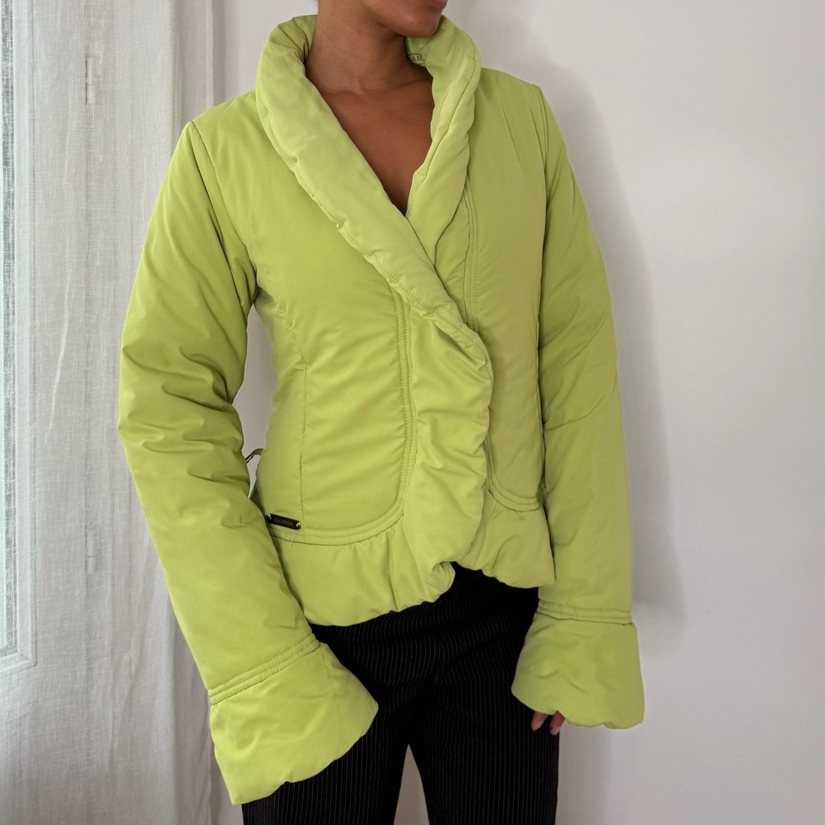 Italian vintage lime green padded jacket with oversized shawl collar