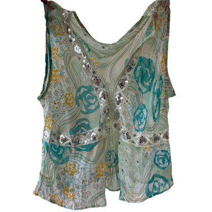 Vintage Italian Sequin-Lace Mesh Tie-Front Top (M/L)