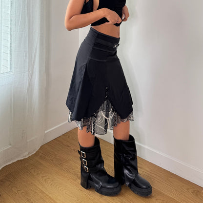 Vintage Asymmetrical Layered Midi Skirt Y2K Gothic Fairy Grunge Skirt (S) ⠀