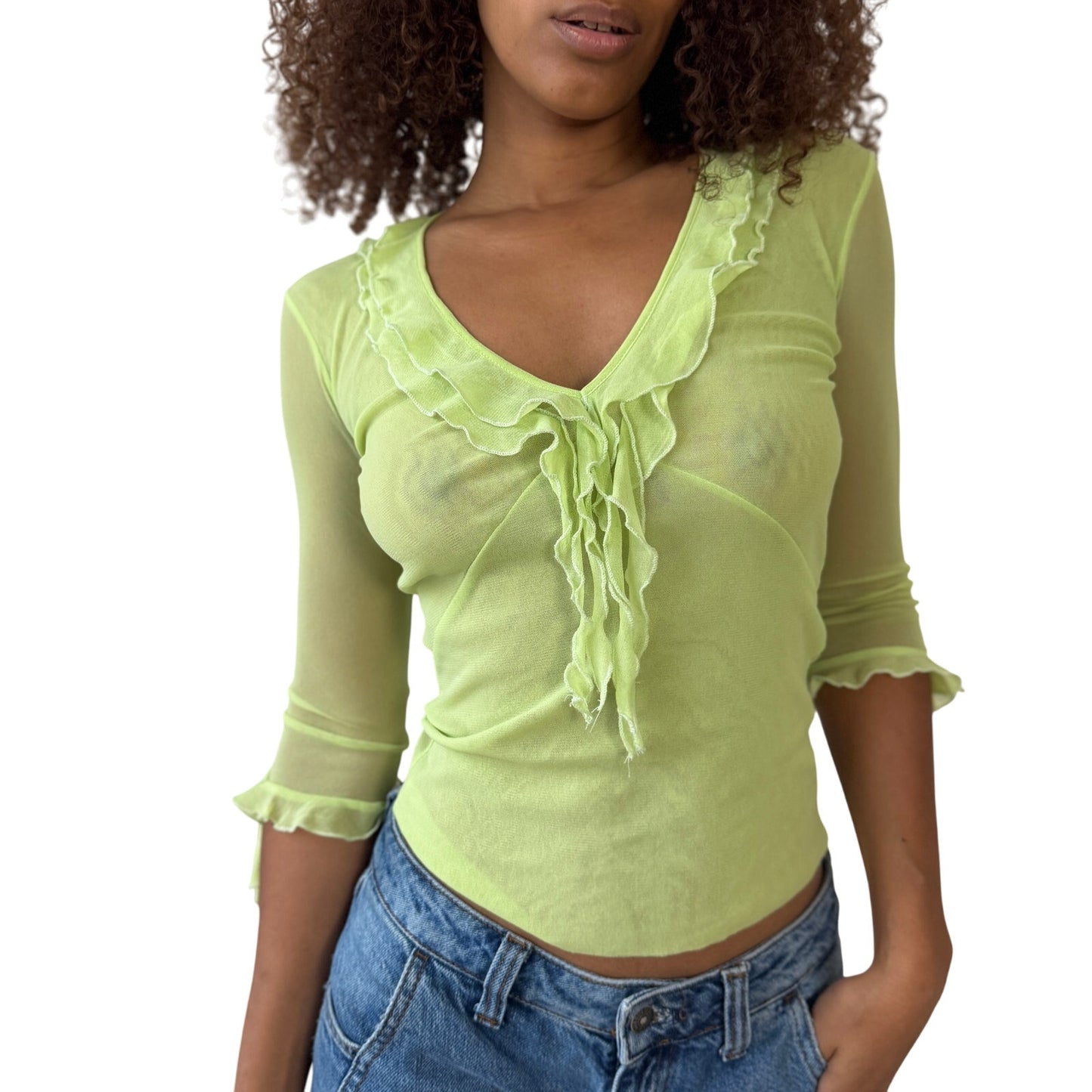 Vintage Italian Mesh Ruffle Top (S)