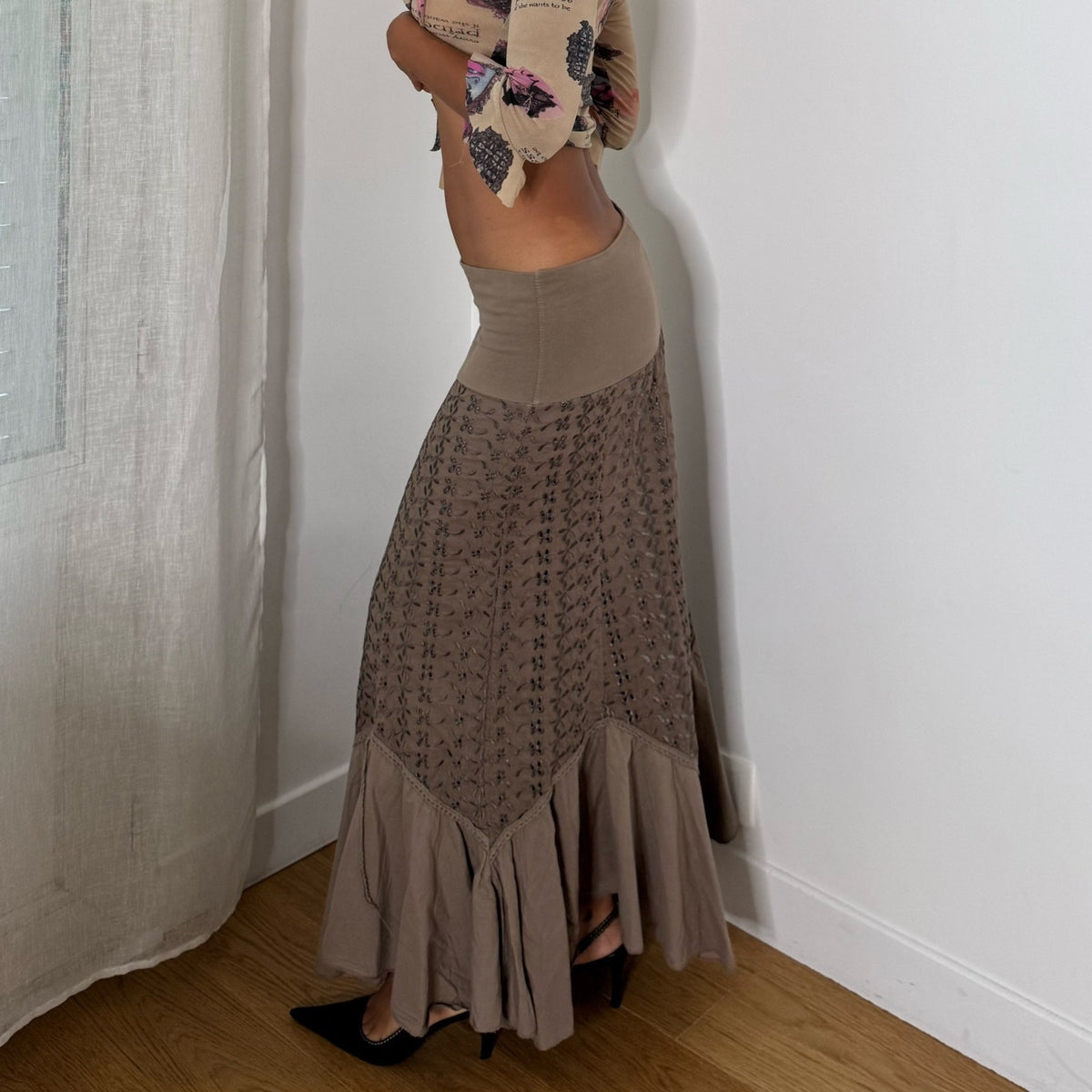 Italian Vintage Embroidered Mermaid Maxi Skirt
