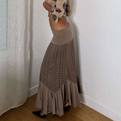 Italian Vintage Embroidered Mermaid Maxi Skirt