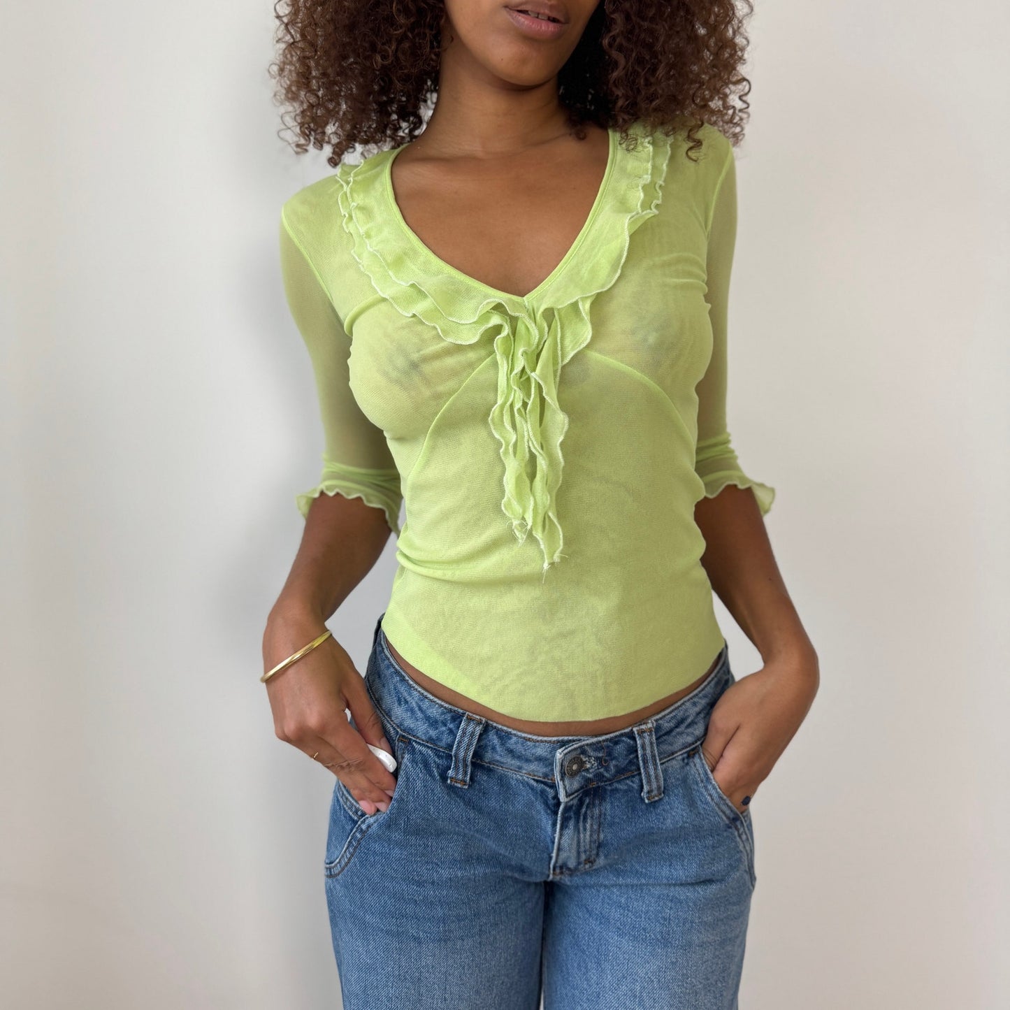 Vintage Italian Mesh Ruffle Top (S)