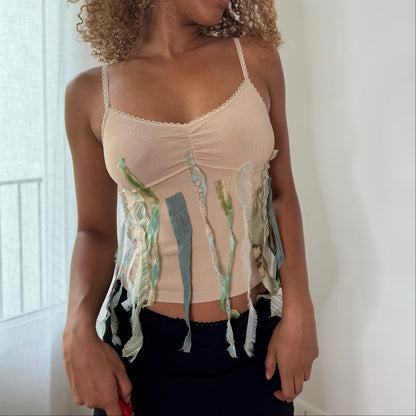 Vintage Cream Patchwork Ribbon Cami Top Liu Jo Italian Y2K (S)