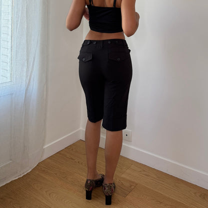 Vintage Black Capri Shorts Button Detail Y2K French (XS/S)
