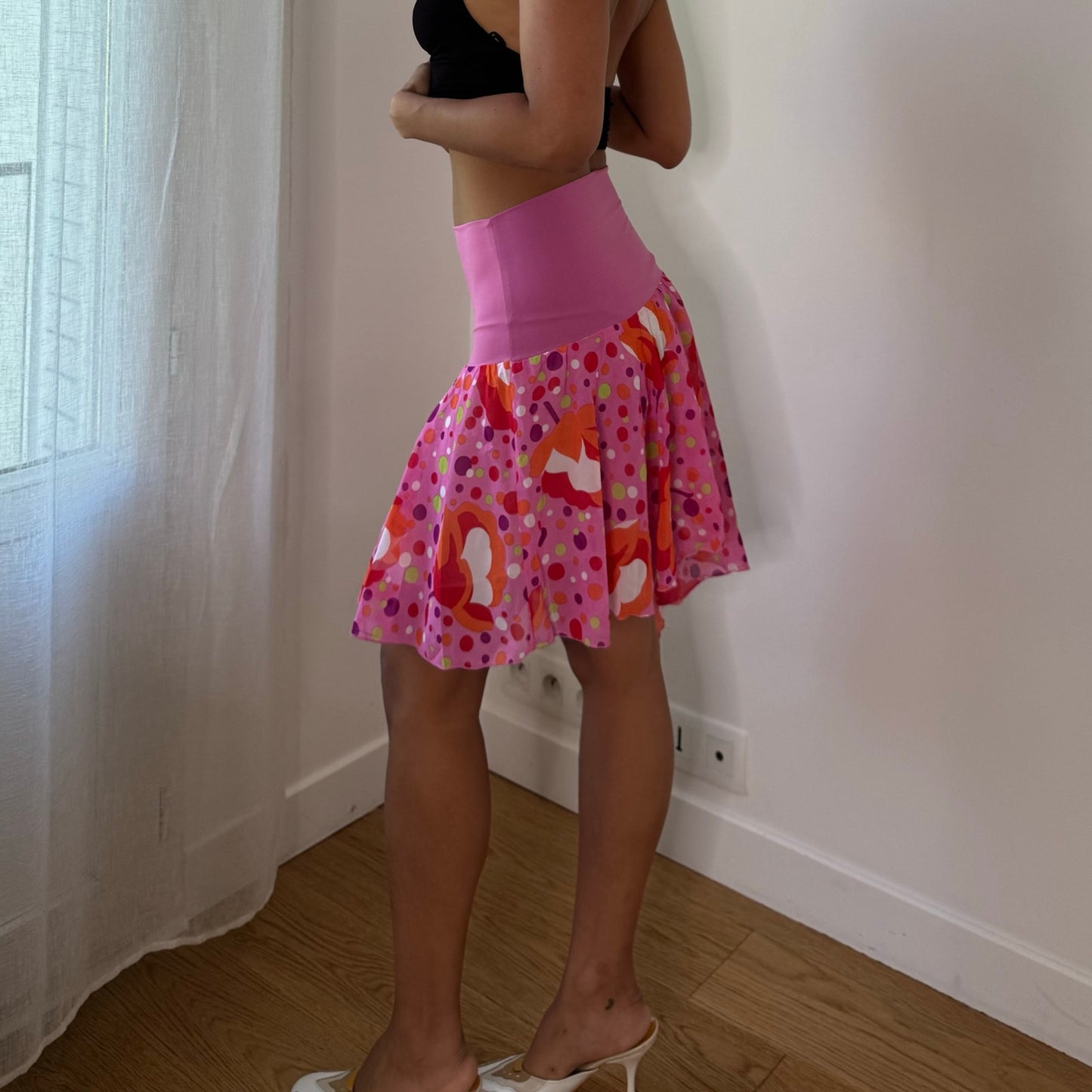 Vintage Pink Abstract Mesh Handkerchief Skirt Y2K (S)