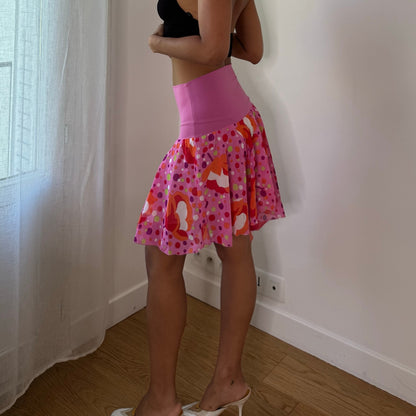 Vintage Pink Abstract Mesh Handkerchief Skirt Y2K (S)
