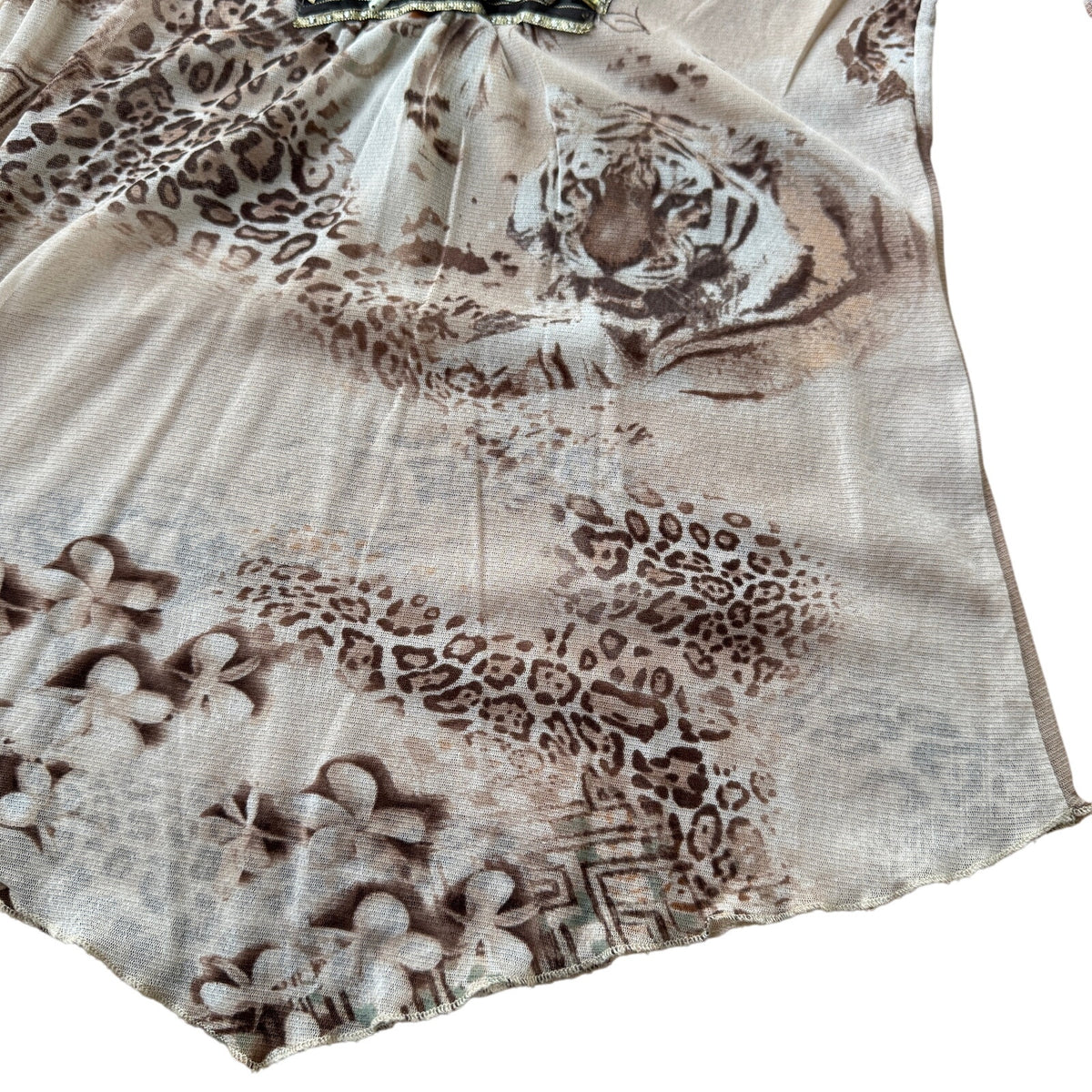 Vintage Jungle Animal Print Beaded Mesh Top Y2K (S/M)