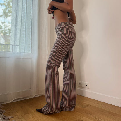 Vintage Euro Striped Low Rise Flare Jeans (S)
