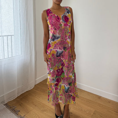 Euro Vintage Floral Mesh Maxi Dress (M)