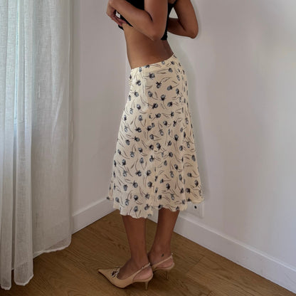 Vintage Italian Floral Mesh Midi Skirt (S)