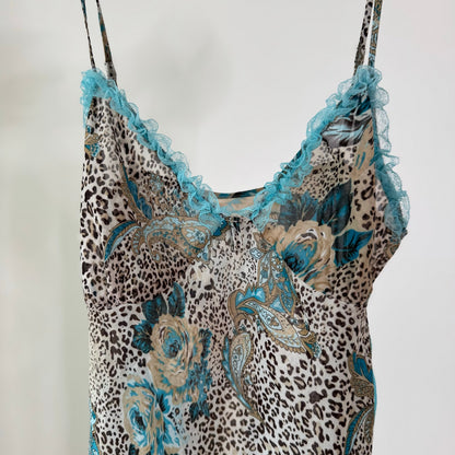 Vintage Blue Floral Mesh Slip Dress Euro Y2K (S/M)