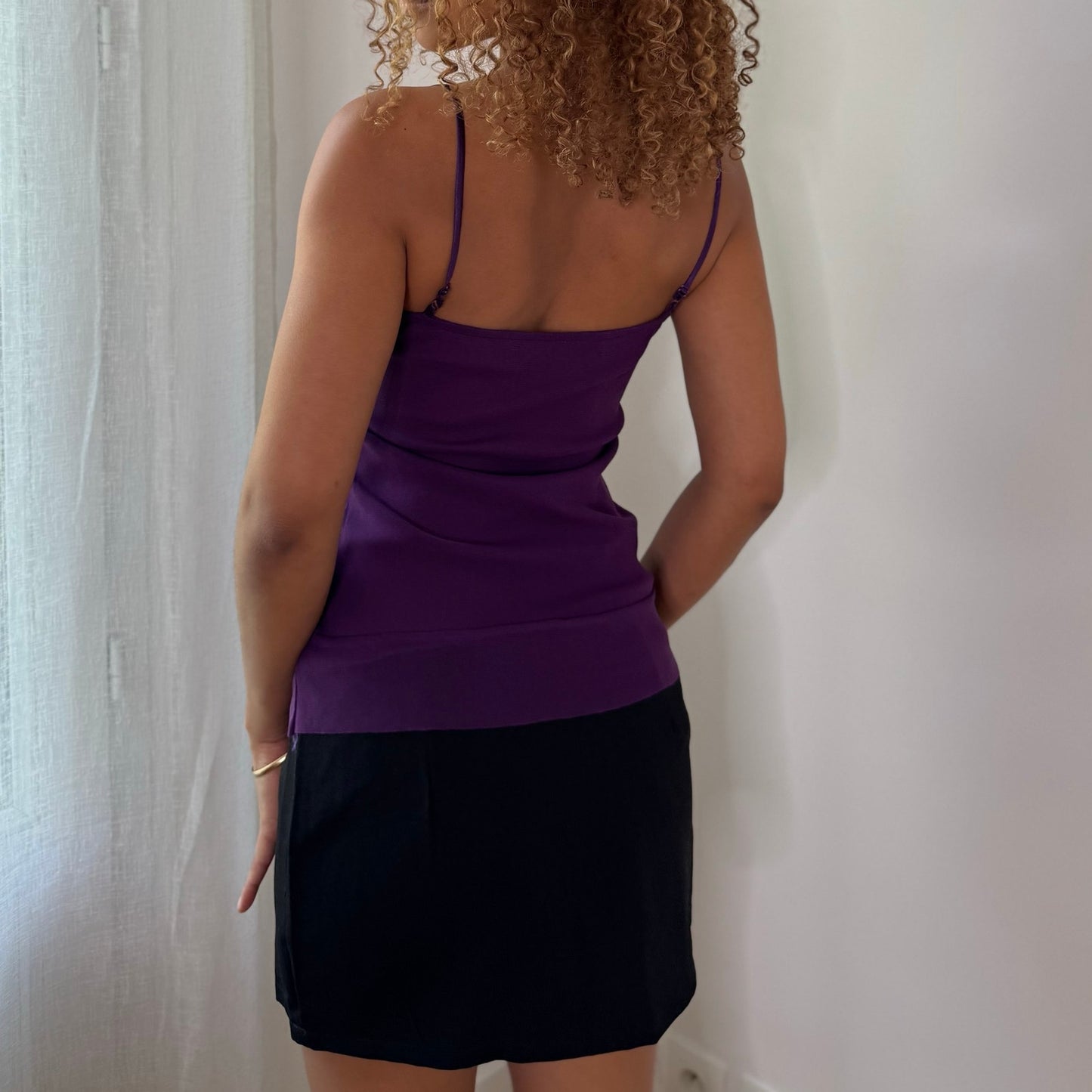 Vintage Purple Sequins Ruffle Mesh Cami Top Euro Y2K (S/M)