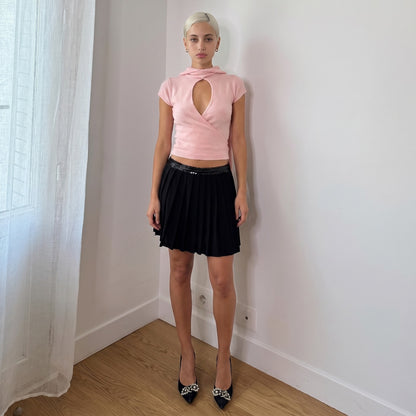 Vintage Italian Black Mesh Sequin Waist Mini Skirt (S)