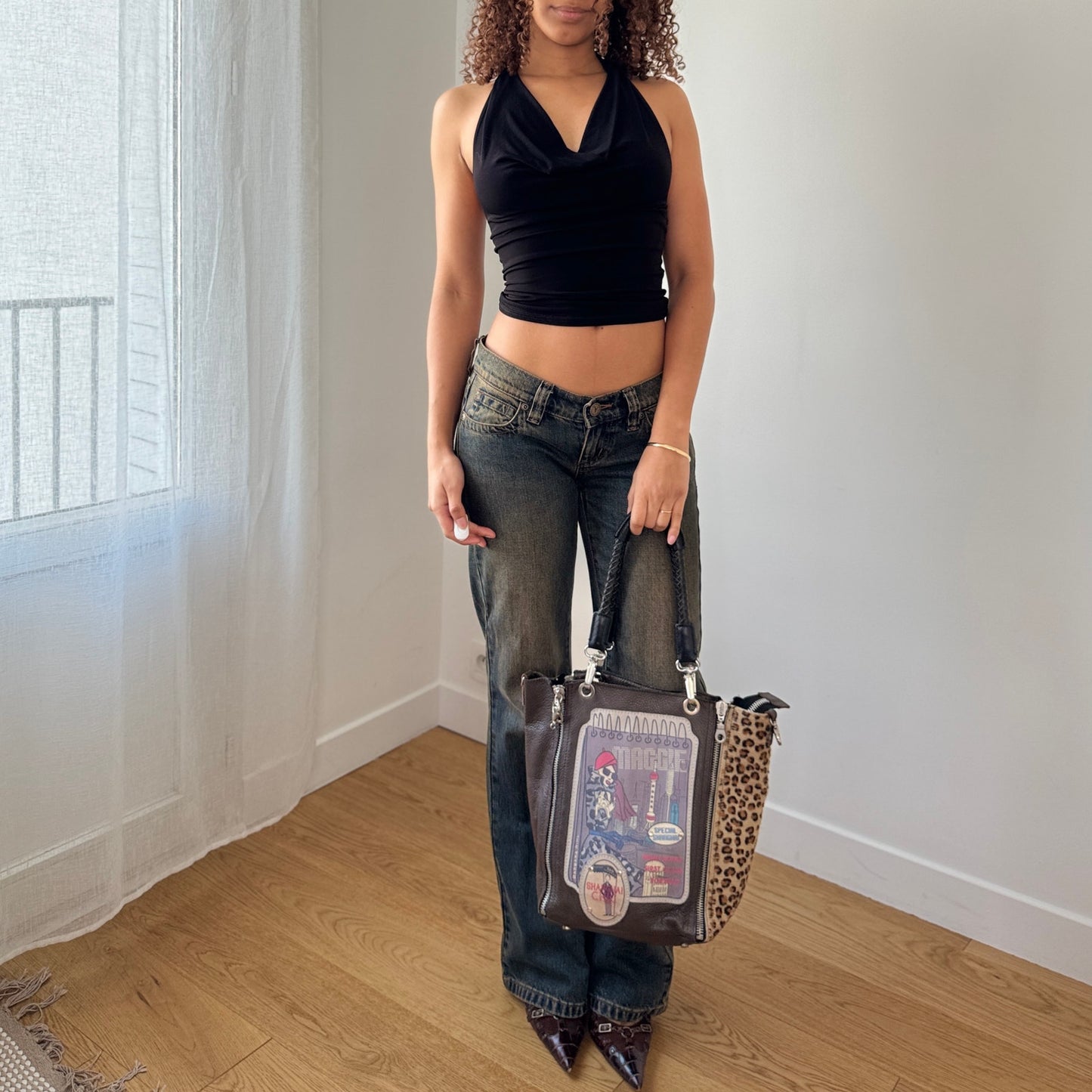 Vintage Barbara Rihl Illustrated Leather Shoulder Bag Limited Edition