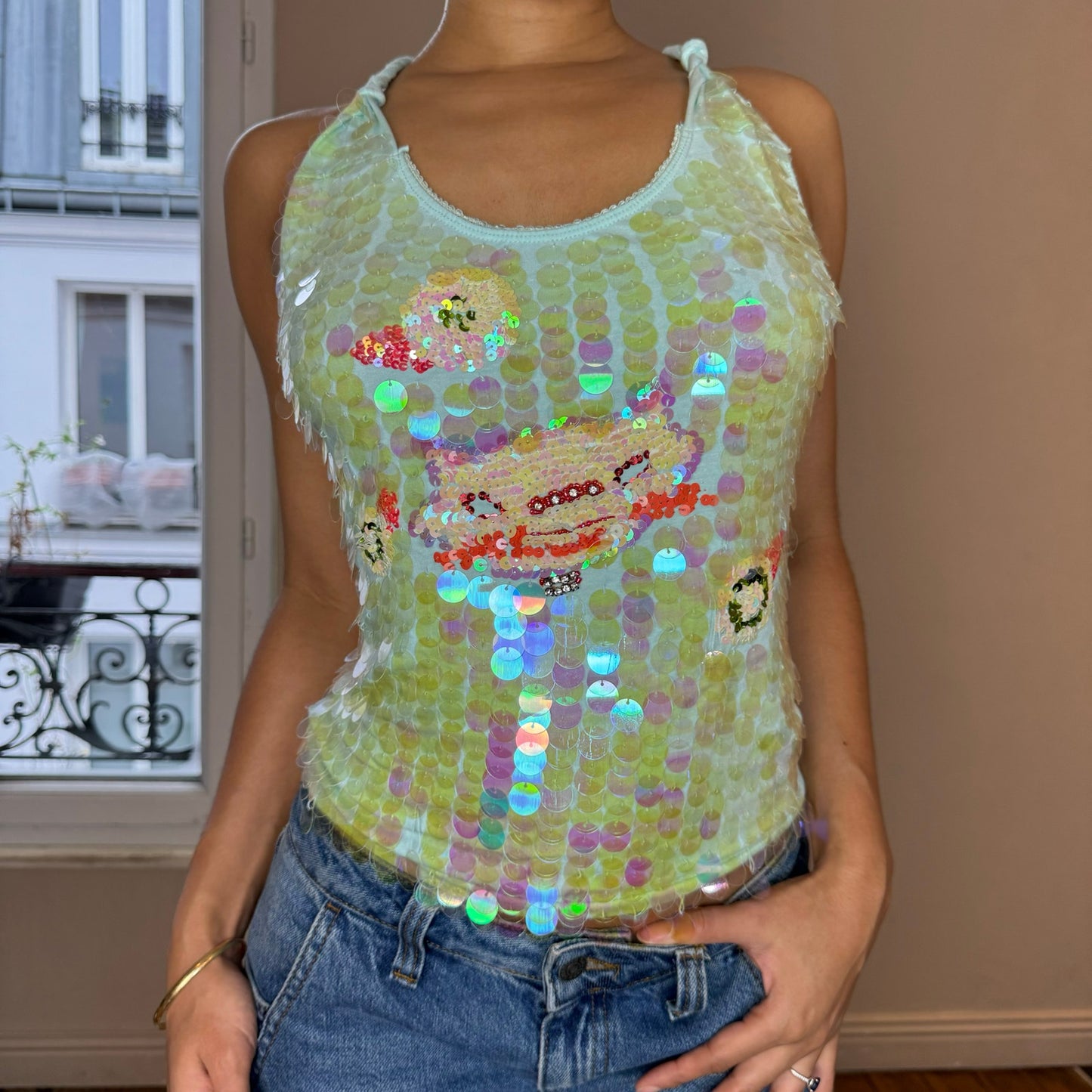 Vintage Y2K Liu Jo sequin slinky cami top with cross back (S/M) Festival