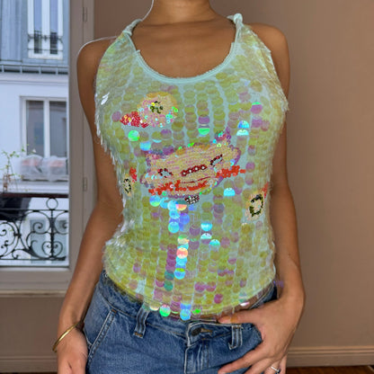 Vintage Y2K Liu Jo sequin slinky cami top with cross back (S/M) Festival