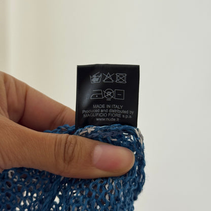 Vintage Italian 00s Blue Linen Knit Long Sleeve Top (Medium)