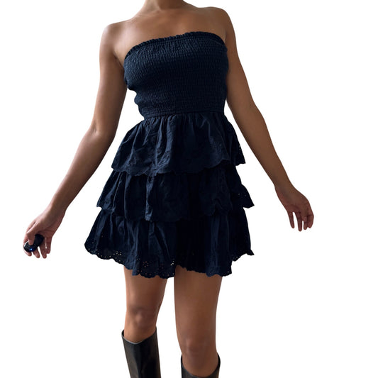 Hollister Navy Strapless Ruffle Mini Dress (S)