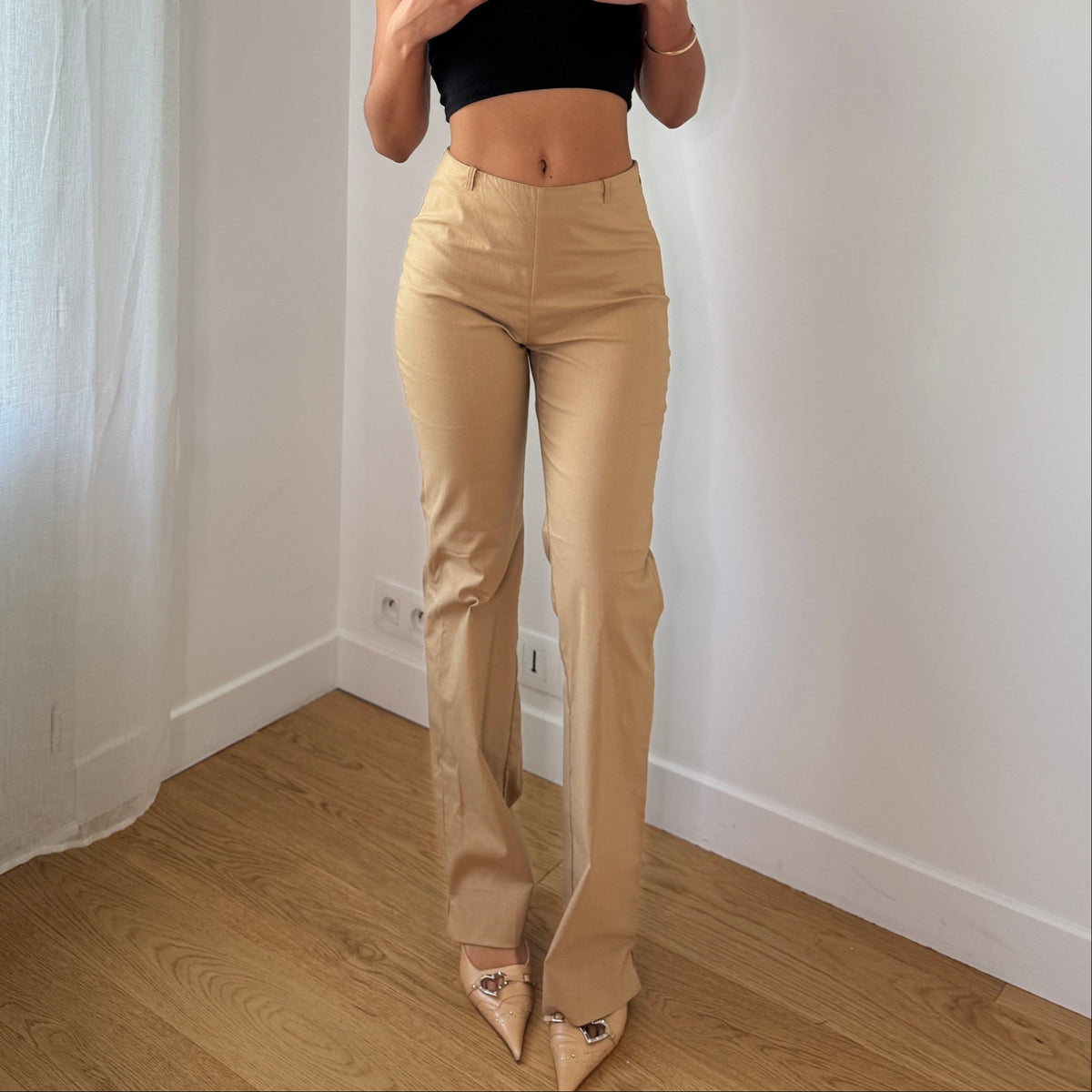 Vintage Italian Beige Tailored Bootcut Pants Deadstock Y2K (XS/S)