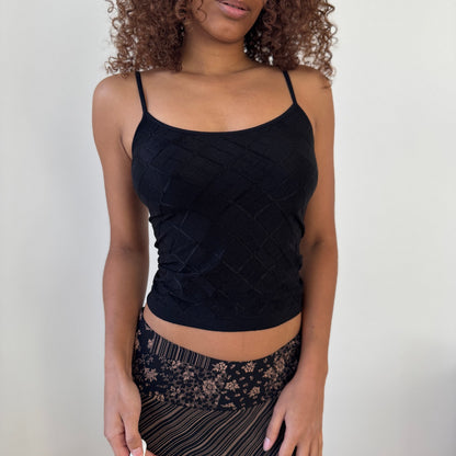 Vintage Euro Y2K Black Textured Slinky Cami Top (Small)