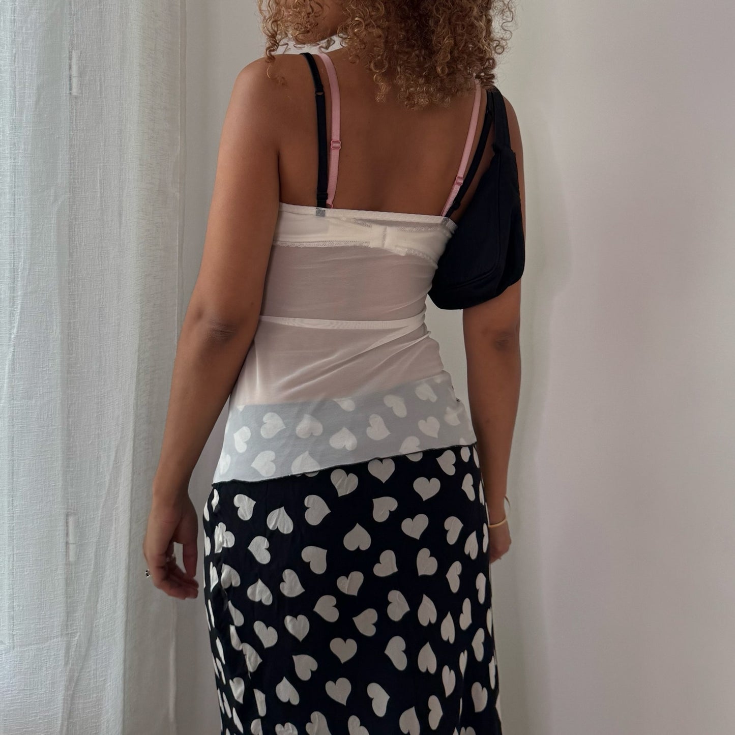 Vintage Black & White Toile Mesh Cami Top Sheer Italian Y2K (S)