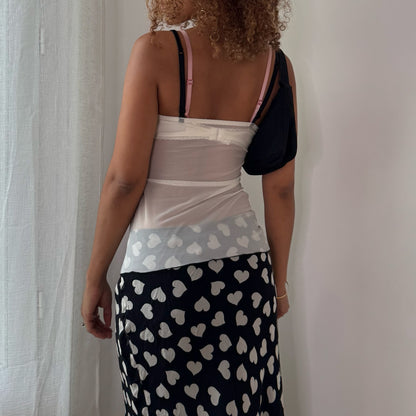 Vintage Black & White Toile Mesh Cami Top Sheer Italian Y2K (S)