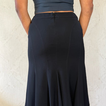 Luisa Spagnoli vintage deadstock black flared midi skirt with contour seams & back zip
