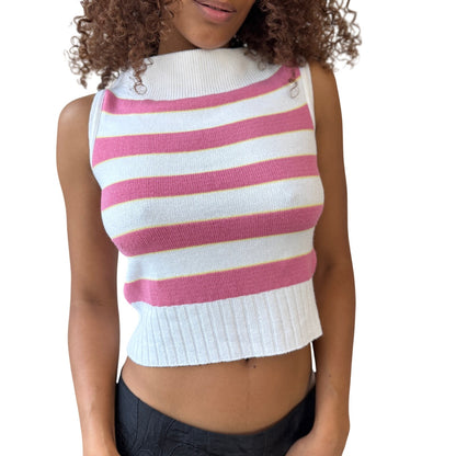 Vintage Italian pink + white striped mock-neck knit tank (Small)