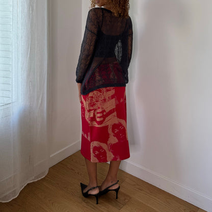 Italian Vintage Charcoal Grey/Blue Sheer Openwork Crochet Knit Long Sleeve Button Front Cardigan