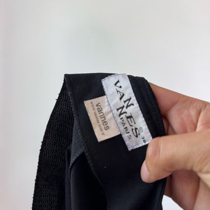 Vintage Black Midi Skirt Satin Ribbon Detail Asymmetrical Hem Y2K (S)