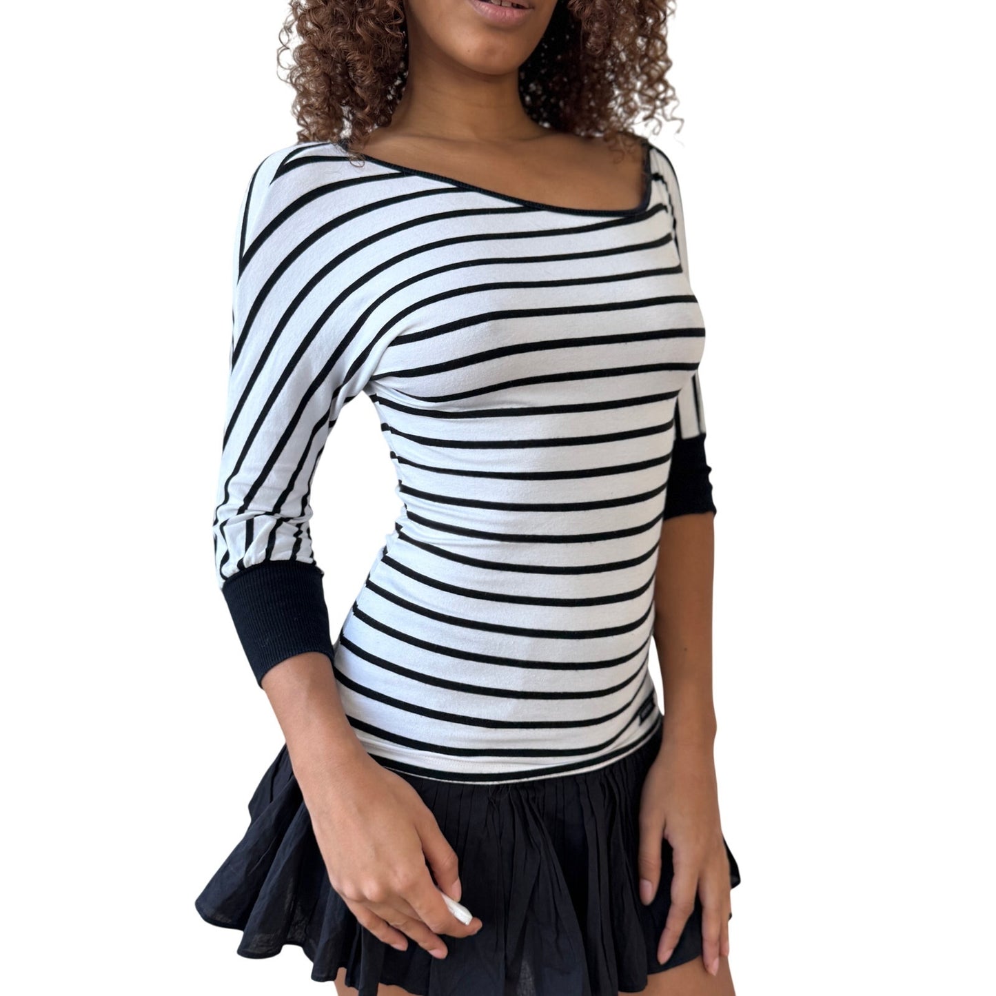 Vintage Italian Striped Slinky Asymmetrical Sleeve Top by Denny Rose (S)