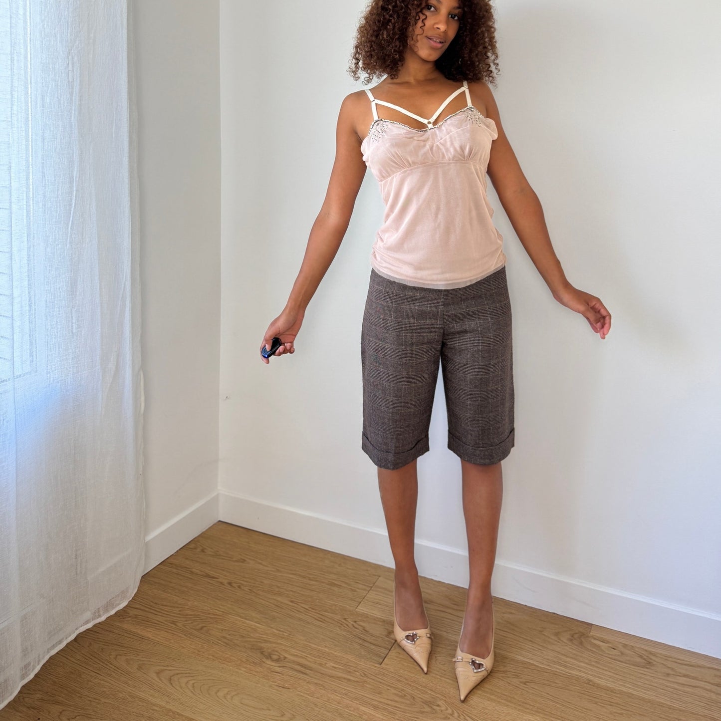 Vintage Blush Mesh Embellished Camisole (S/M)