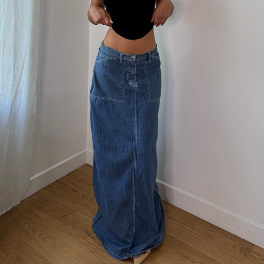 Vintage Blue Denim Maxi Skirt Made in Italy Y2K Cotton (S)
