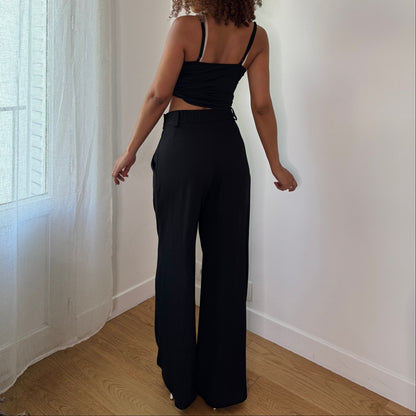 Vintage Black High Waist Wide Leg Tailored Trousers Y2K (XS/S)