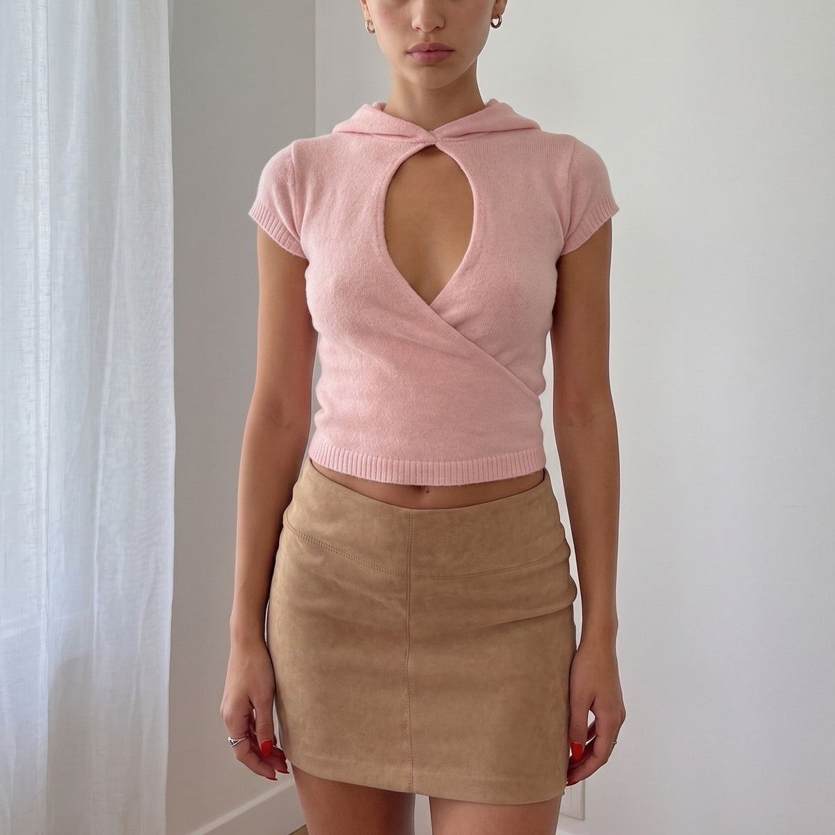 Vintage Italian Beige Faux Suede Mini Skirt
