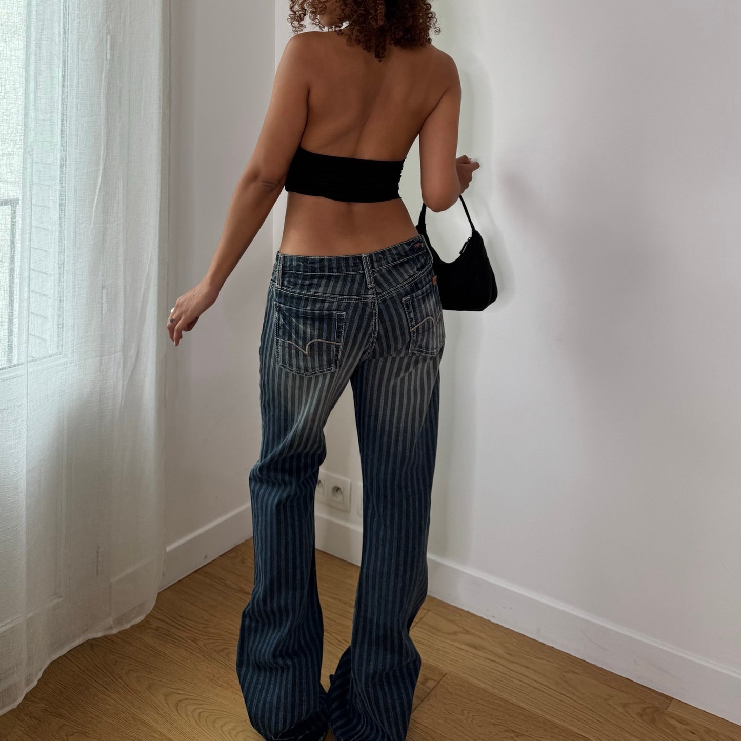 Vintage Blue Striped Low Rise Flare Jeans Euro Y2K (S)