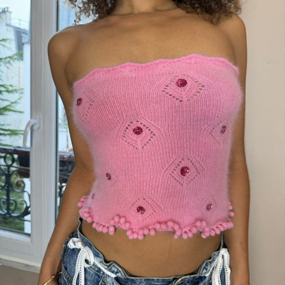 Italian Vintage pink knit angora top with sequins (XS/S)