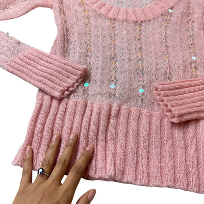 Vintage pink knit sweater with sequins detailing (S/M)