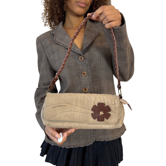 Vintage Lulu Castagnette Beige Faux Suede Shoulder Bag with Braided Strap