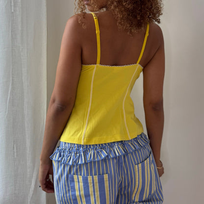 Intimissimi Yellow Lace Trim Cami Top Cotton Ribbed Y2K (S)