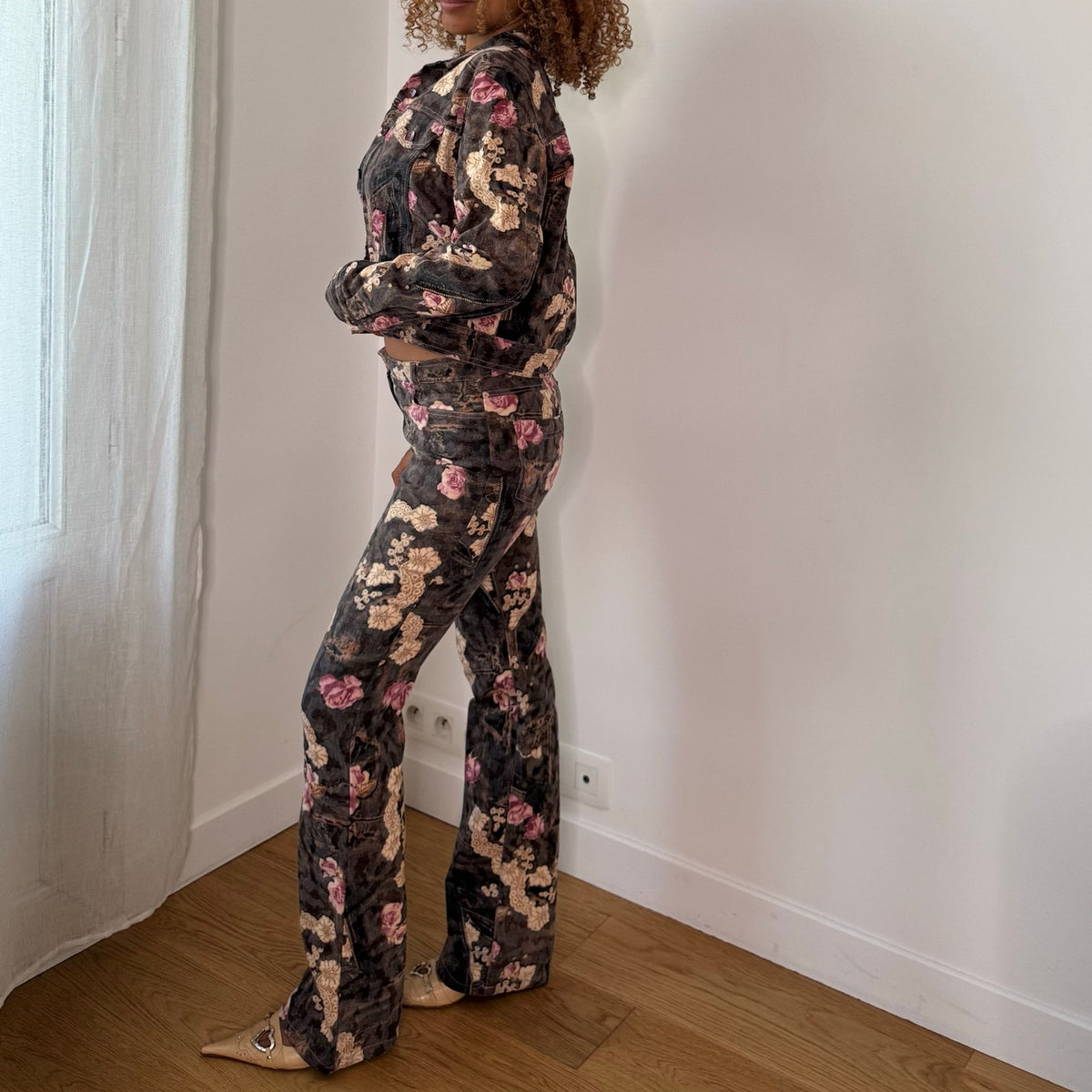 Vintage French Floral Denim Two Piece Set (S)